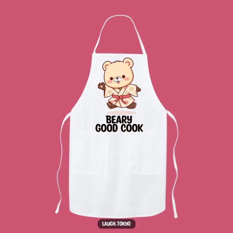 Funny Bear Cub Kimono Apron: Playful Patterned Hop Kitchen Linen, Ideal Humorous Gift