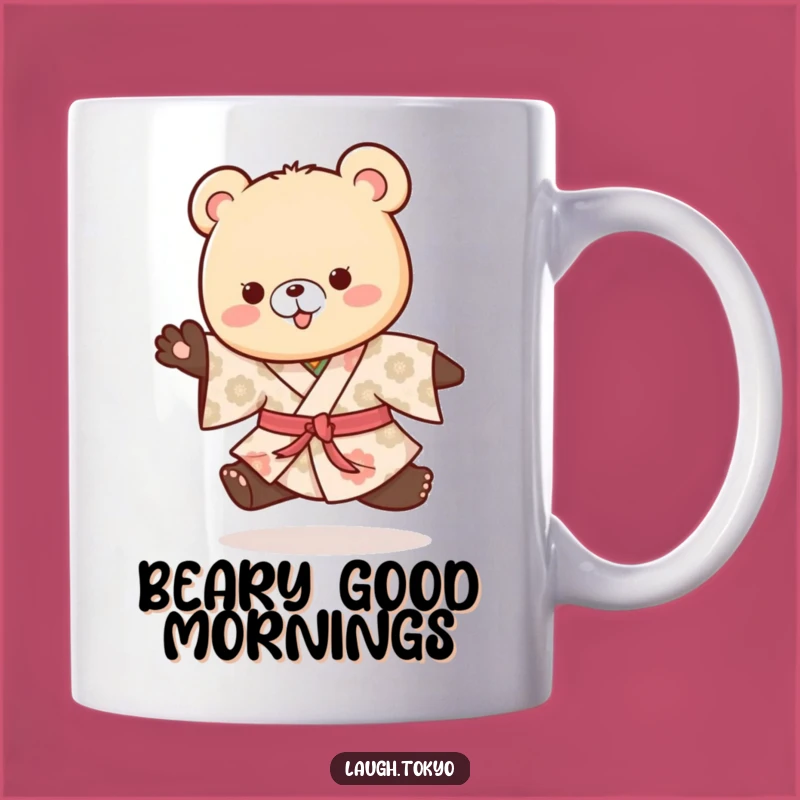 Funny Bear Cub Kimono Mug: Playful Patterned Hop, Perfect Humorous Gift