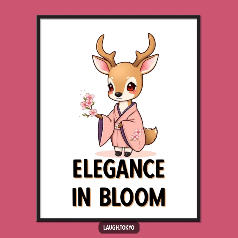 Funny Deer Kimono Poster: Elegant Blossom Wall Art, Perfect Humorous Gift