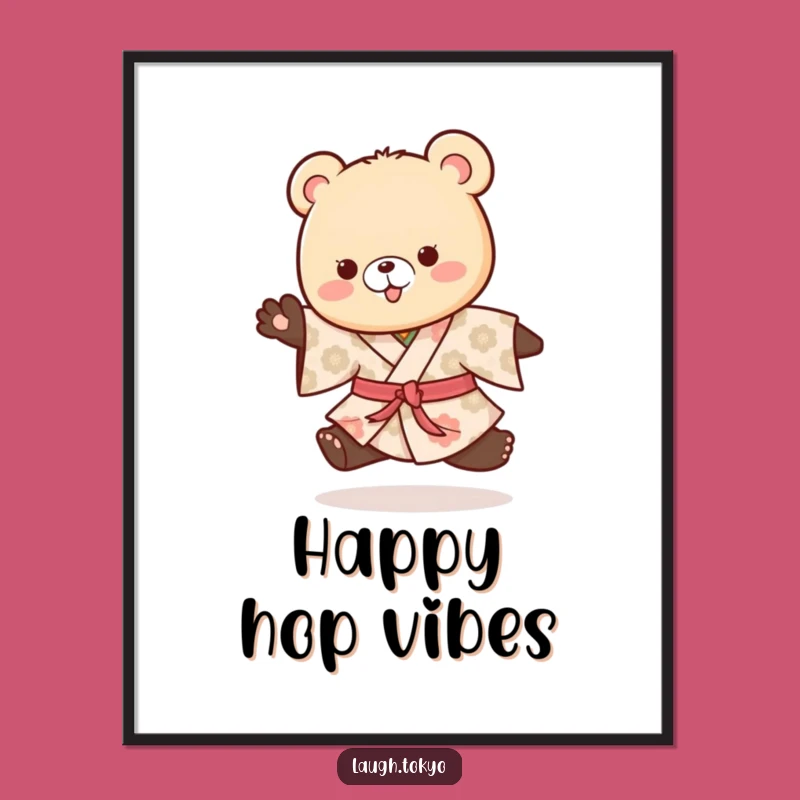 Funny Bear Cub Kimono Poster: Playful Patterned Hop Wall Art, Perfect Humorous Gift