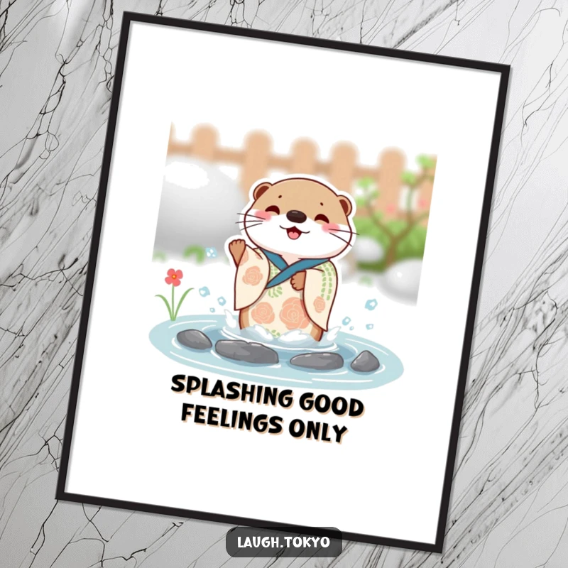 Funny Free Printable Wall Art: Charming otter in festive kimono splashing with pure joy.