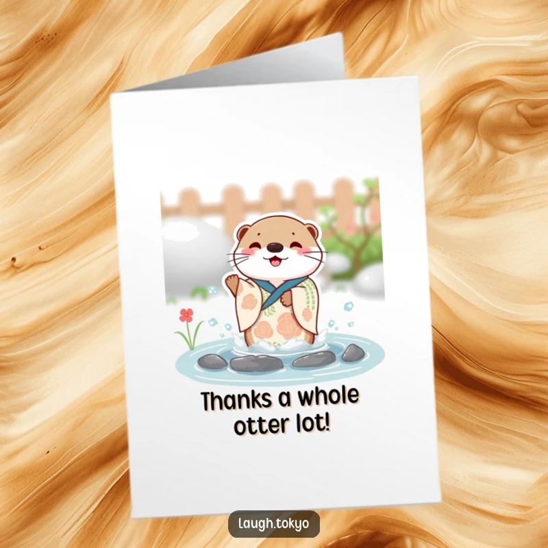 Funny Free Printable Thank You Card: Adorable otter in kimono splashing happily.